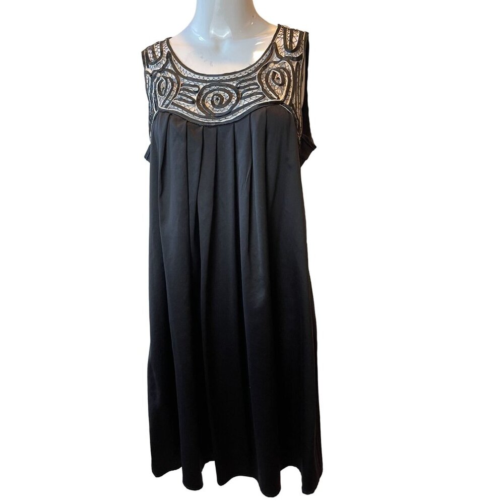 Disk Womens Sack Cocktail Beaded Midi Dress Back Key Hole Black Size Large